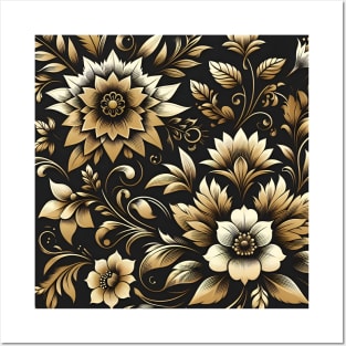 Gold Floral Illustration Posters and Art